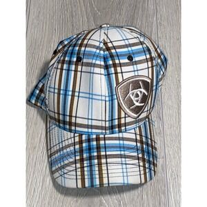 Ariat Mens Baseball Cap Hat Flexfit Plaid Design Excellent Condition S-M Fit